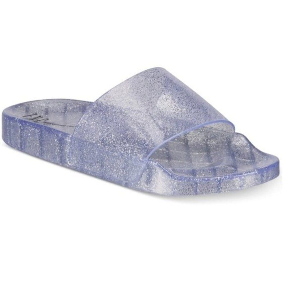 INC Clear Silver Glitter Jelly Pool Slides Sandals